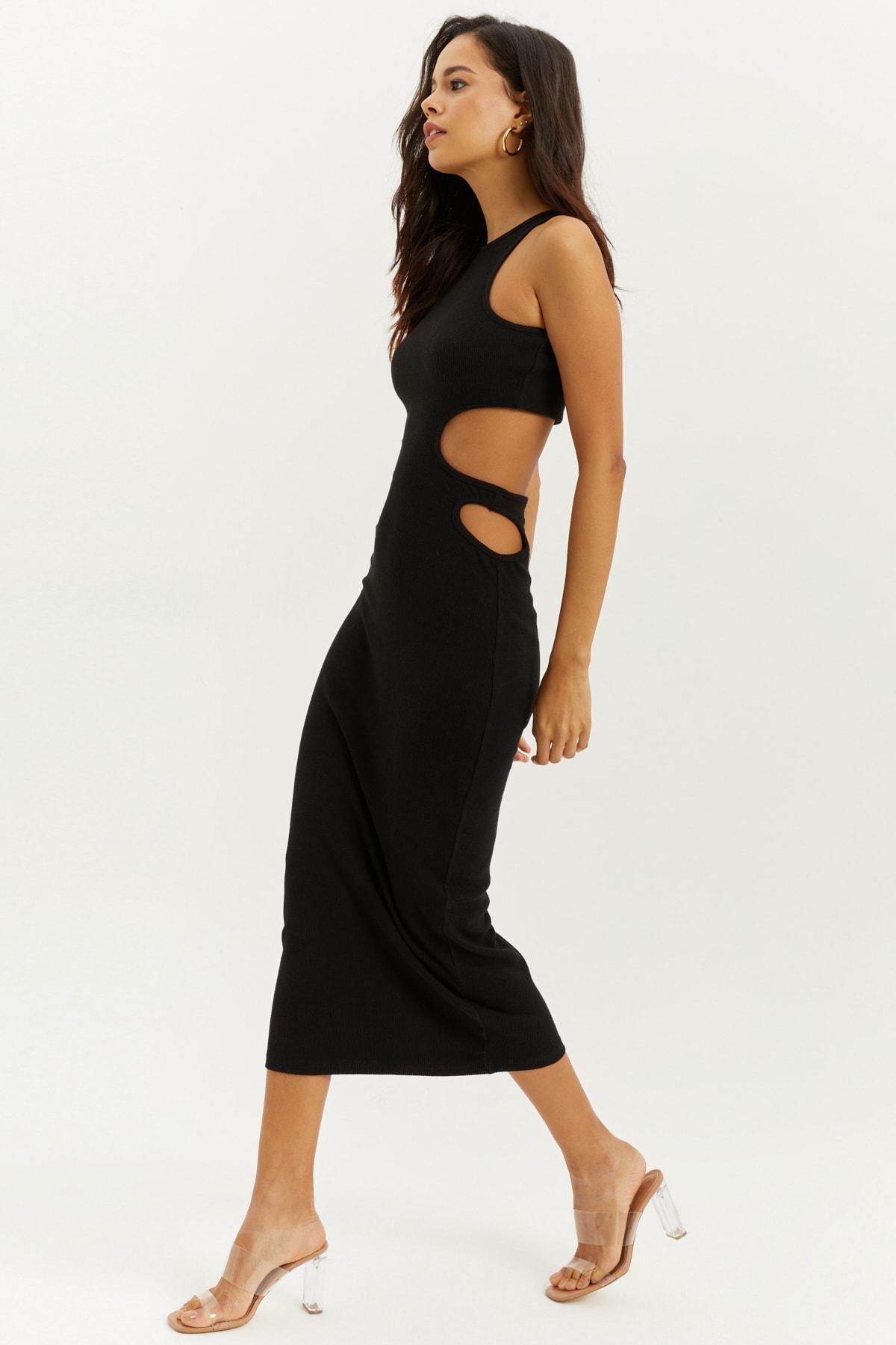 Black Fitted Bodycon Dress, BLACK, large image number 2