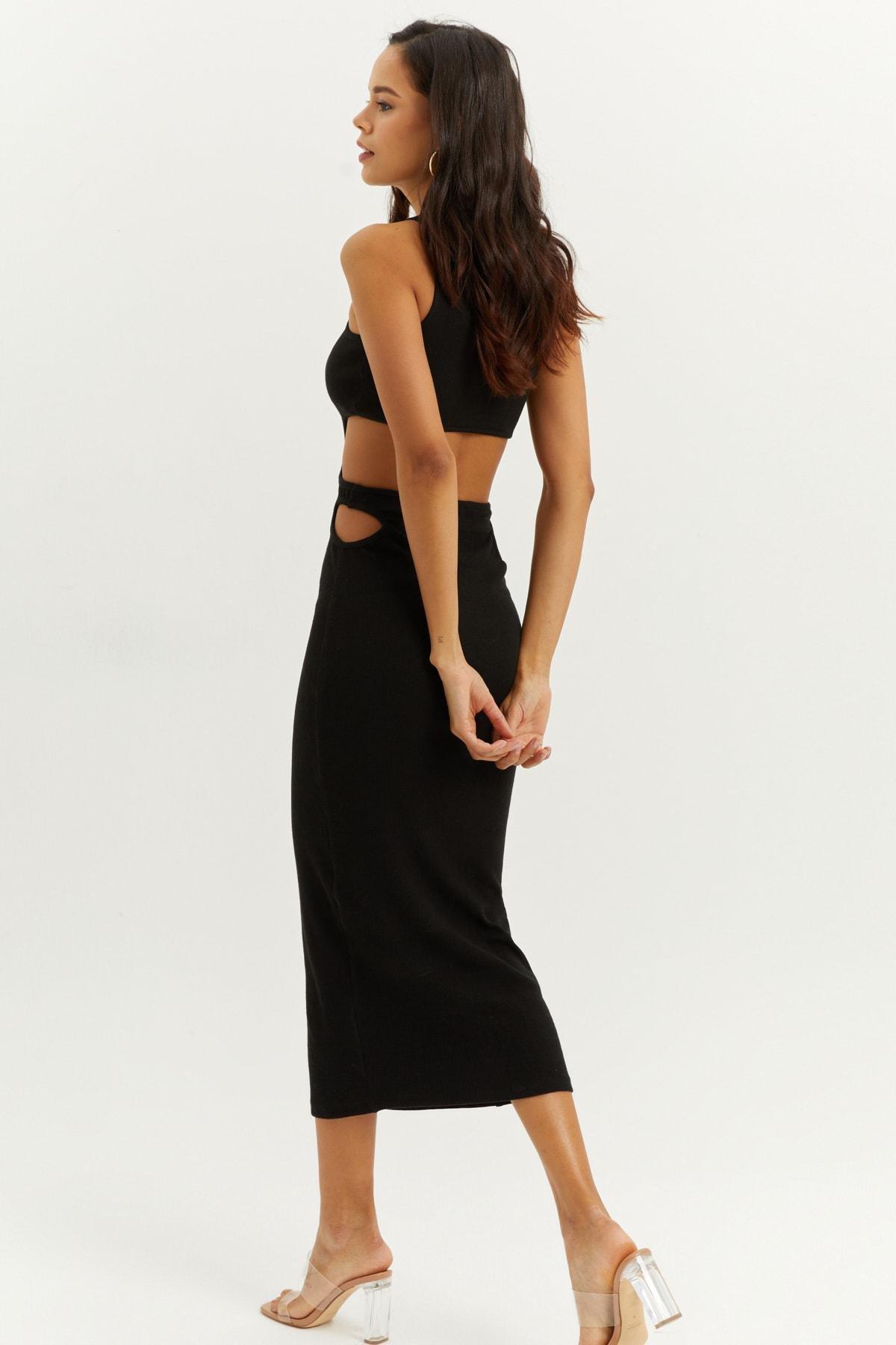 Black Fitted Bodycon Dress, BLACK, large image number 3