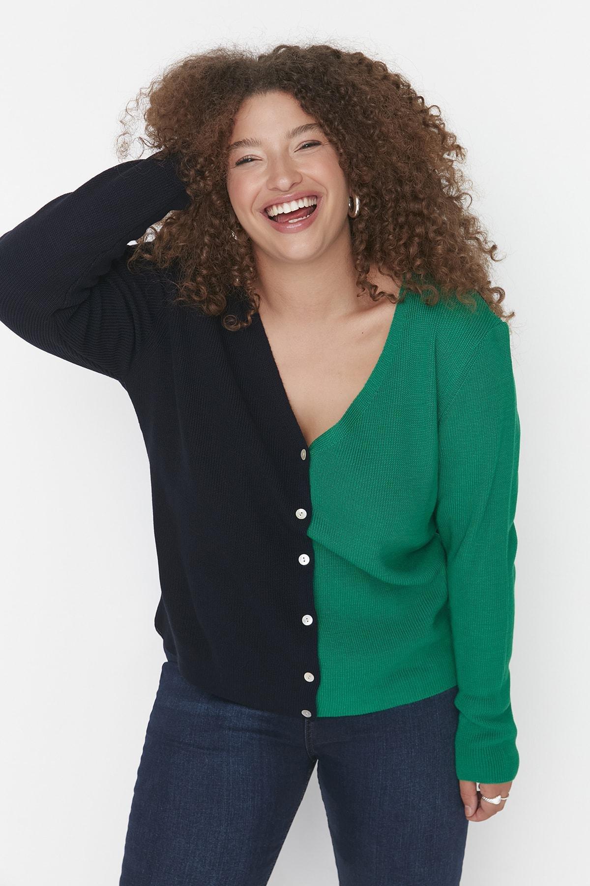Navy Colourblock Plus Size Cardigan, , large image number 1