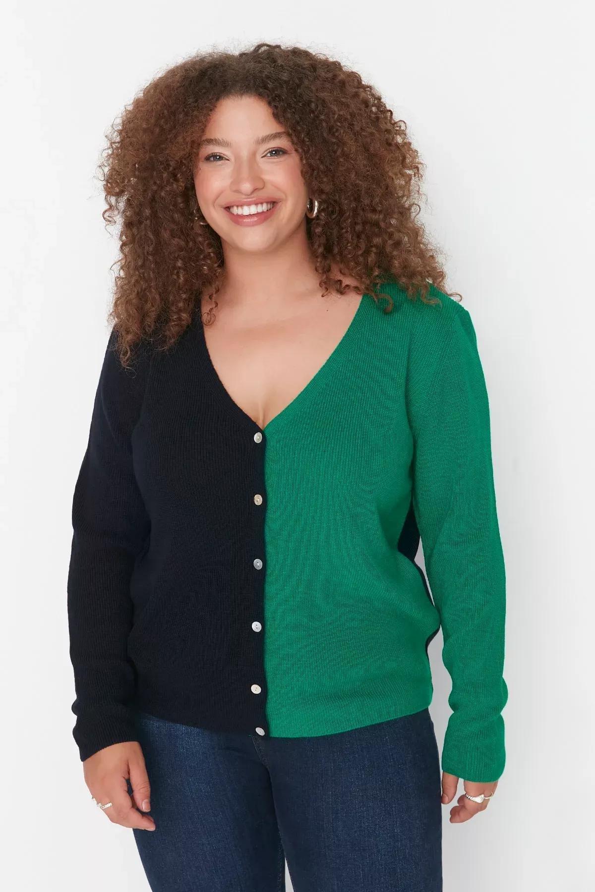 Navy Colourblock Plus Size Cardigan, , large image number 2