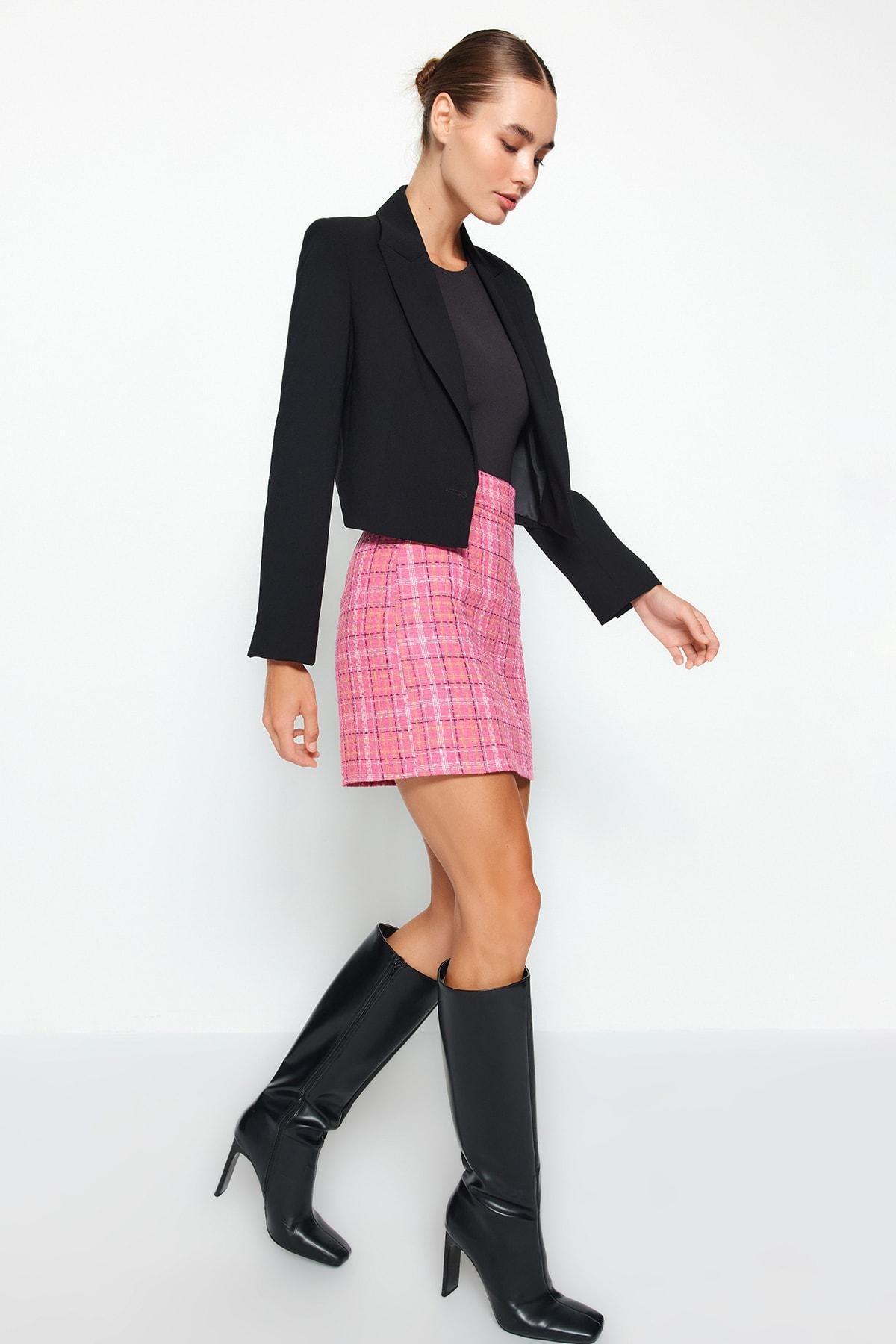 Pink Pattern Tweed Fabric Mini Woven Skirt, , large image number 2