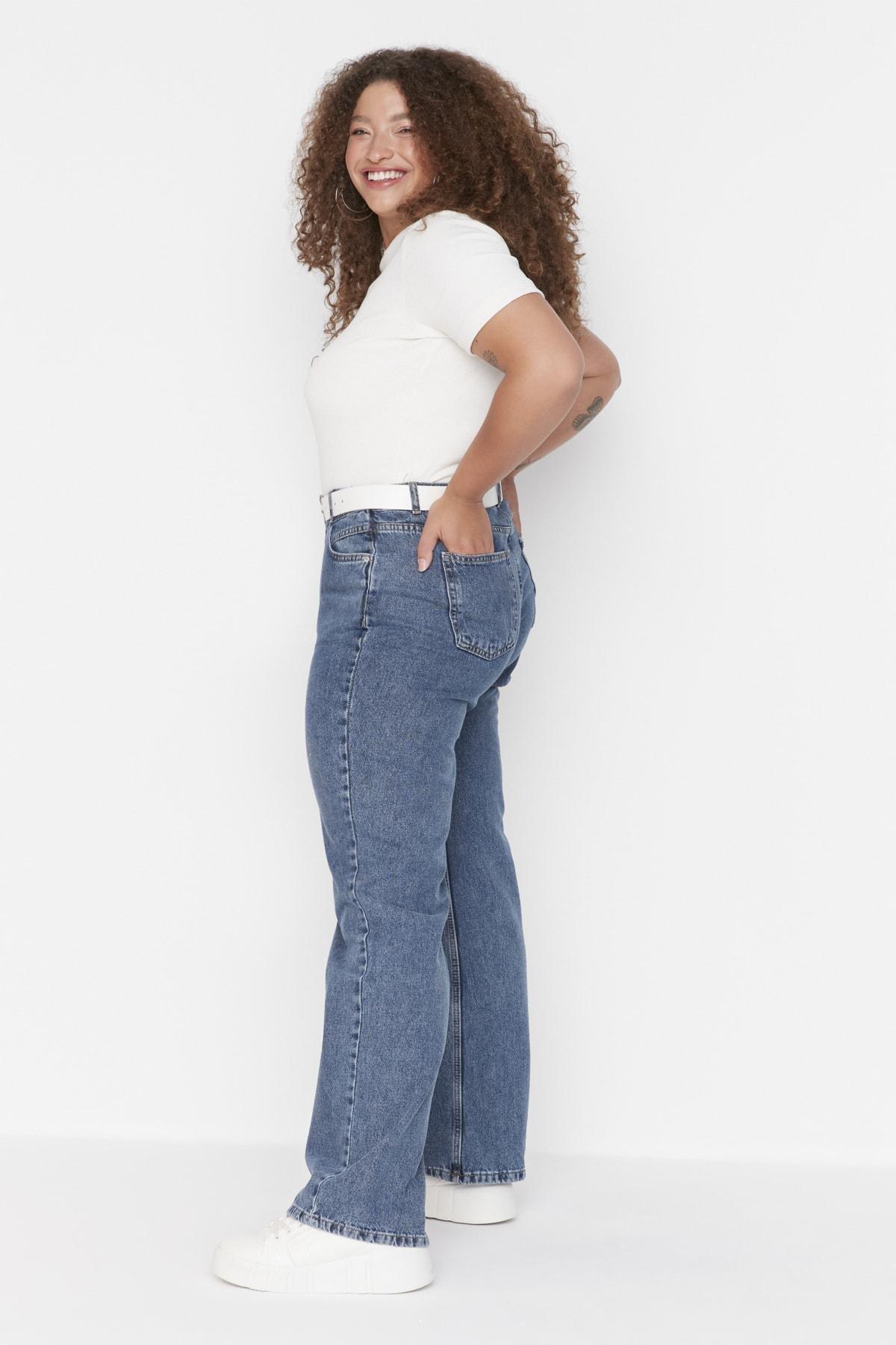 Blue Wide Leg Plus Size Jeans, , large image number 2