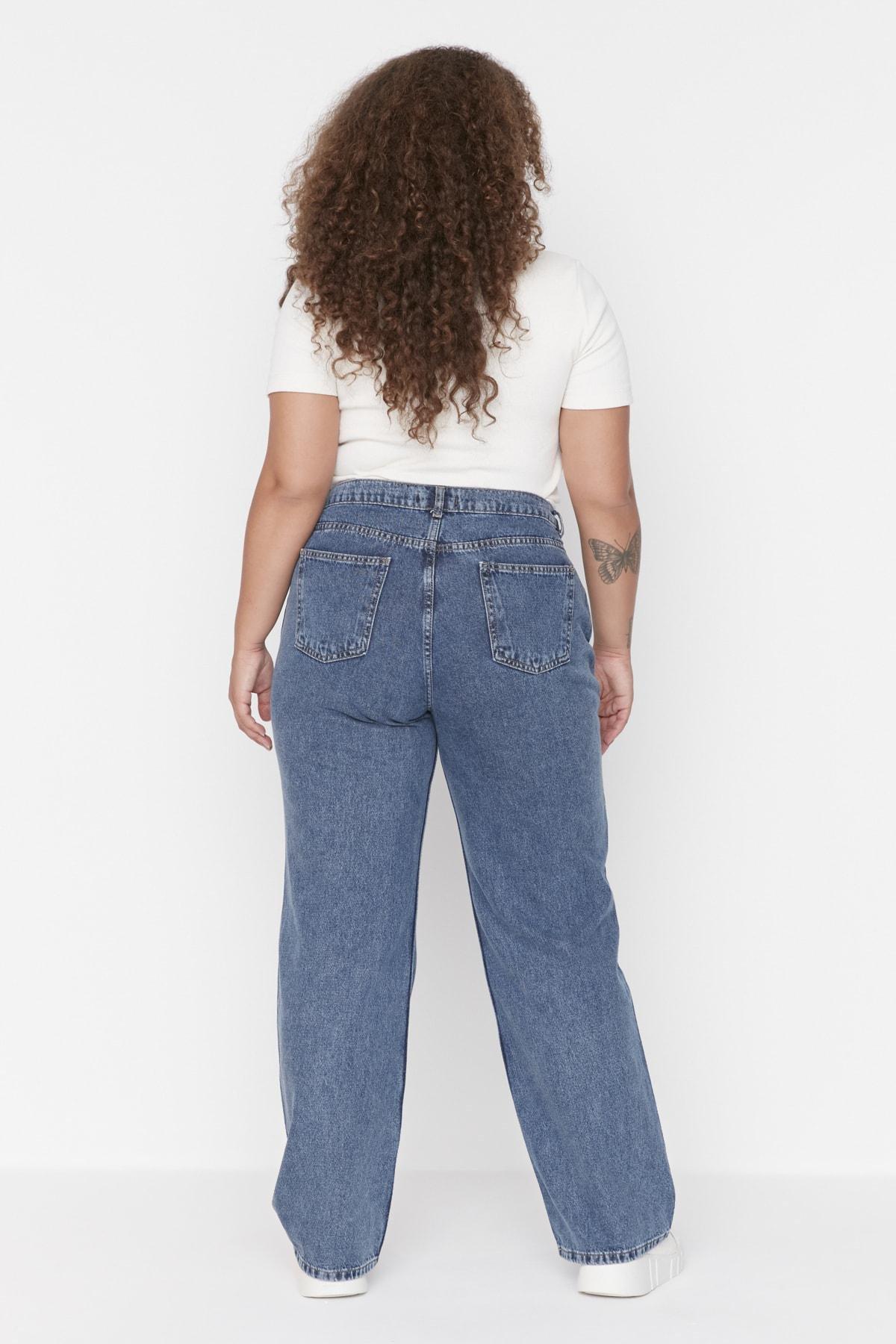 Blue Wide Leg Plus Size Jeans, , large image number 5