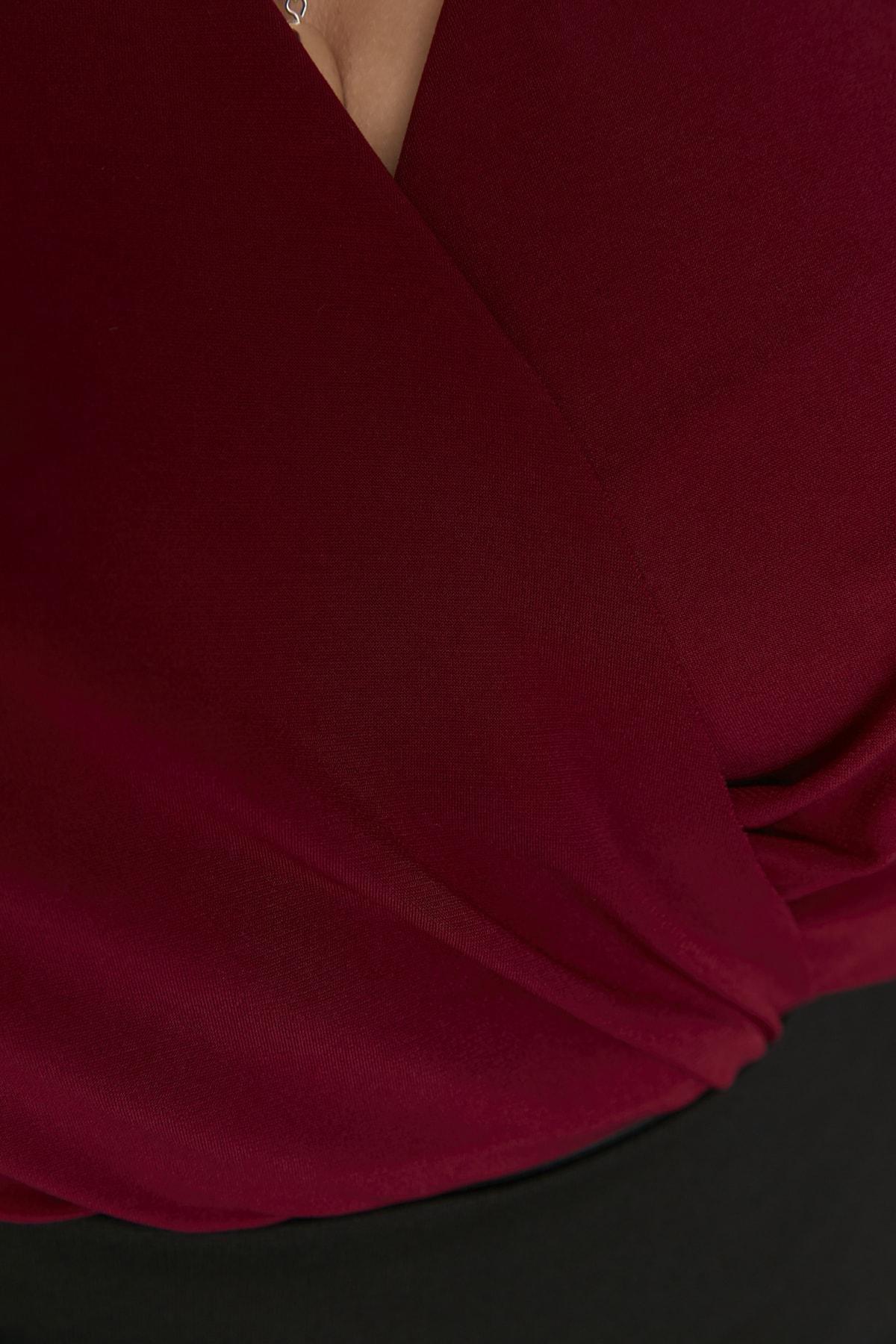 Burgundy Double Breasted Plus Size Blouse, , large image number 1