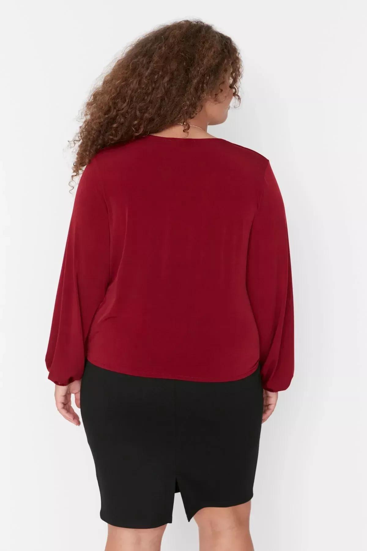 Burgundy Double Breasted Plus Size Blouse, Burgundy, large image number 3