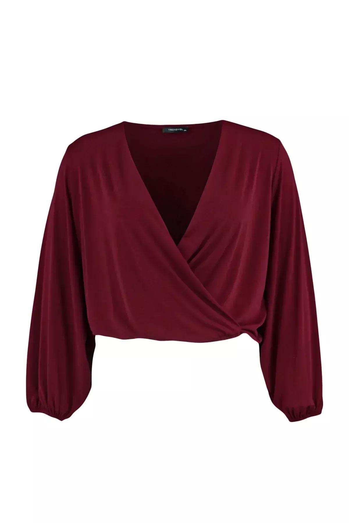Burgundy Double Breasted Plus Size Blouse, Burgundy, large image number 5