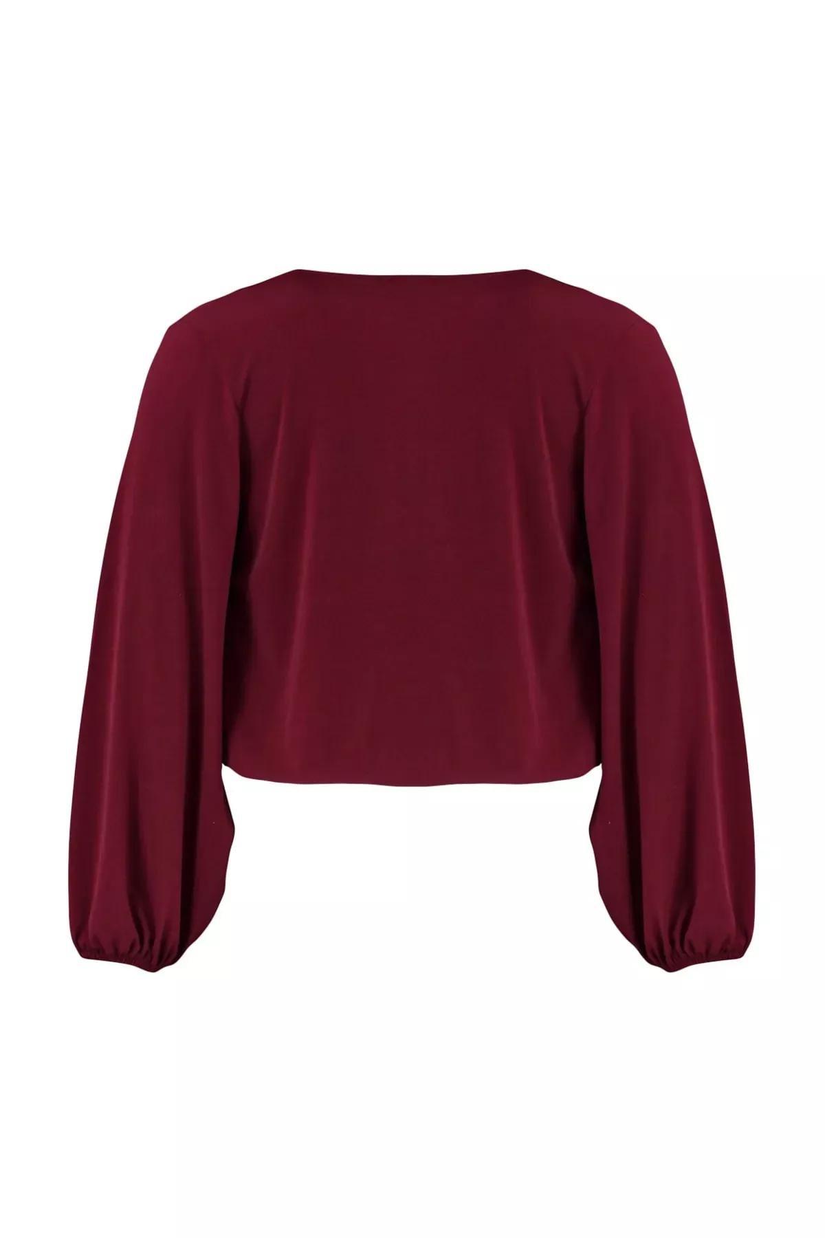 Burgundy Double Breasted Plus Size Blouse, Burgundy, large image number 6