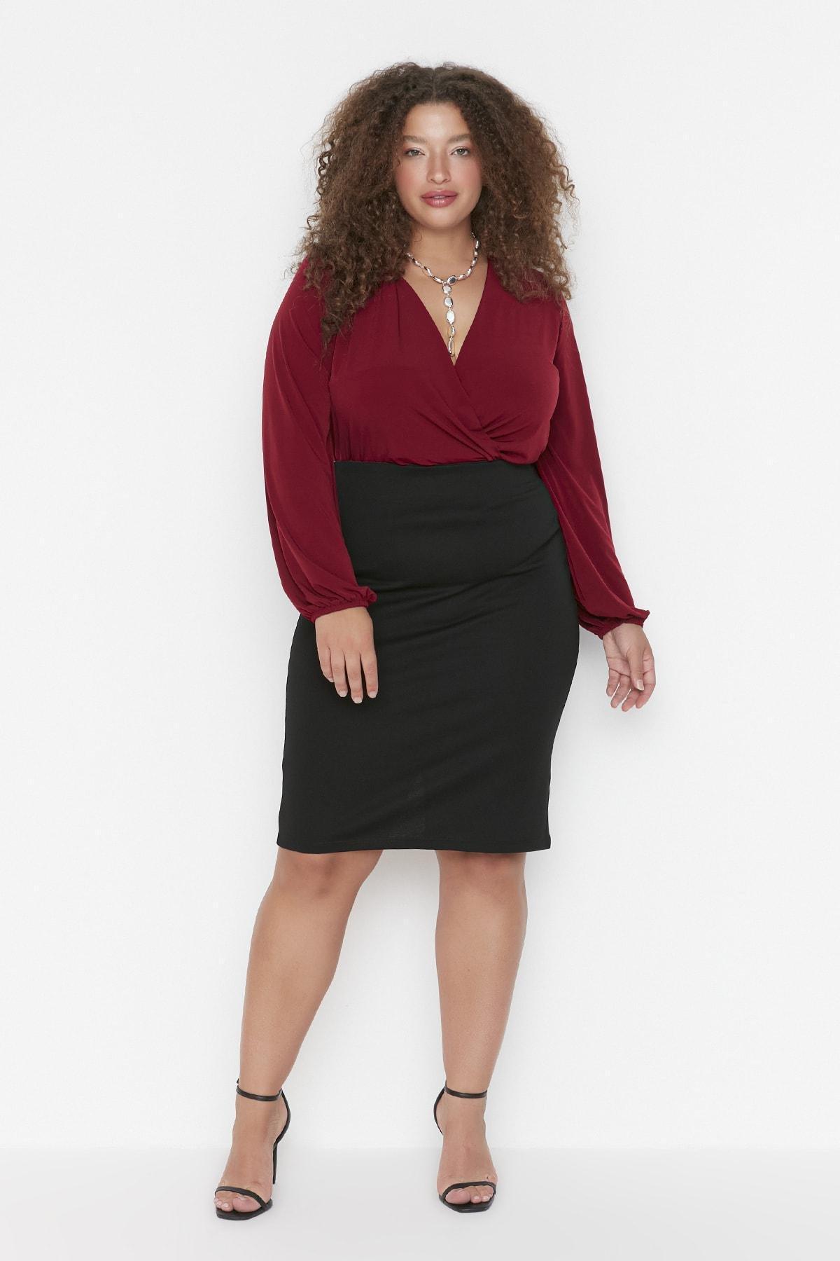 Burgundy Double Breasted Plus Size Blouse, , large image number 8