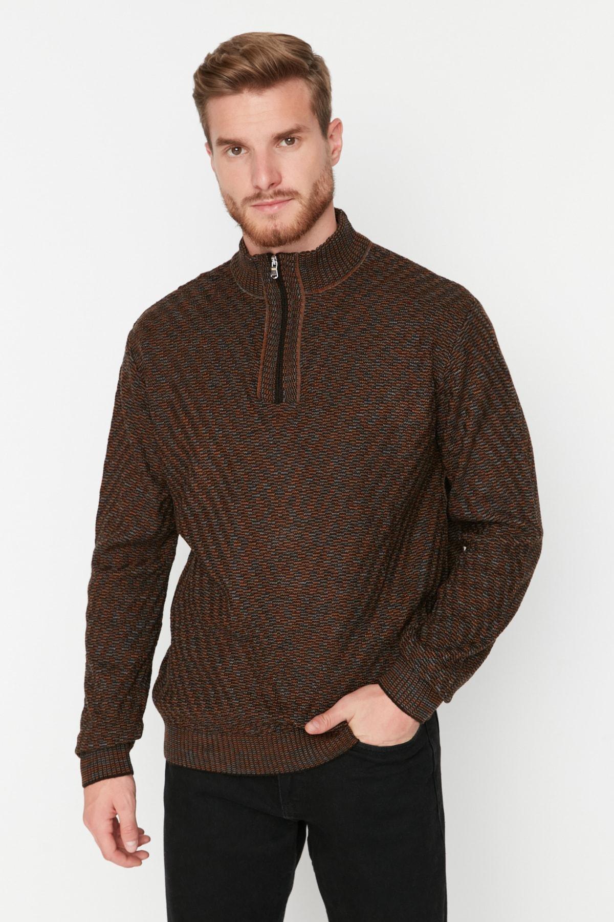 Brown Slim Acrylic Sweater, , large image number 0
