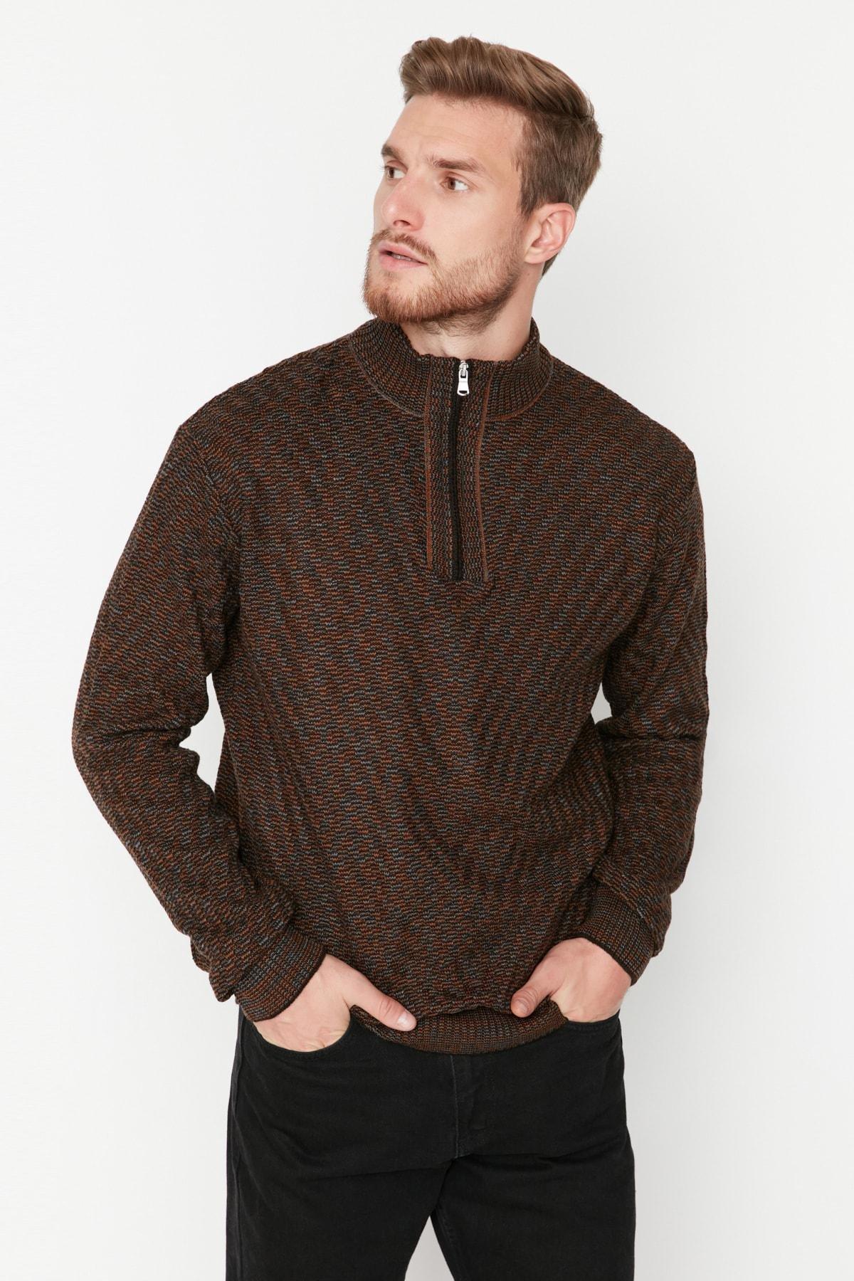 Brown Slim Acrylic Sweater, , large image number 1
