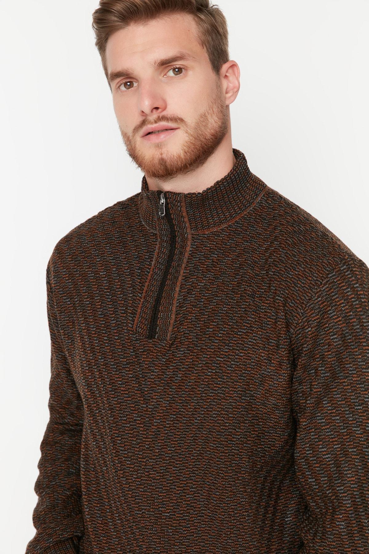 Brown Slim Acrylic Sweater, , large image number 3
