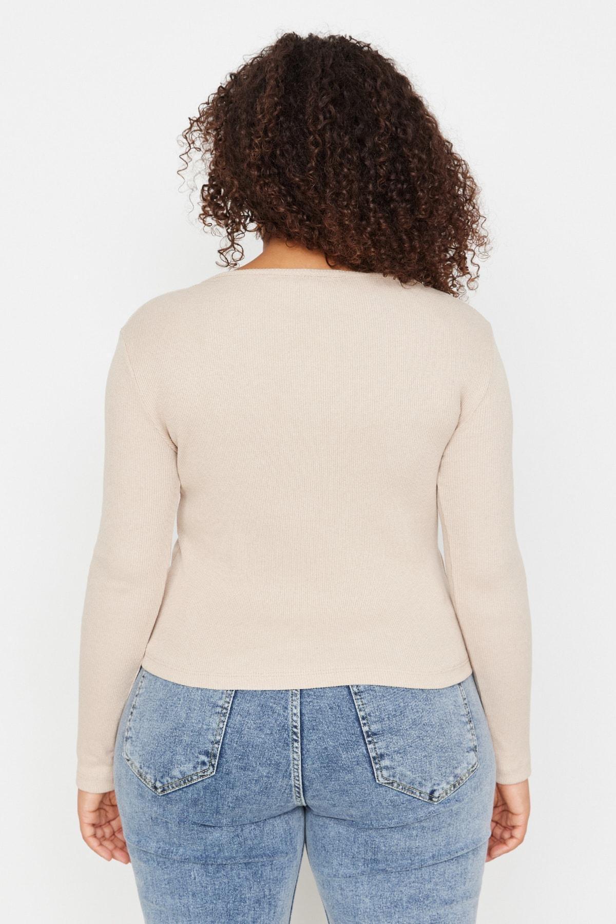 Beige Double-Breasted Plus Size Blouse, Beige, large image number 3