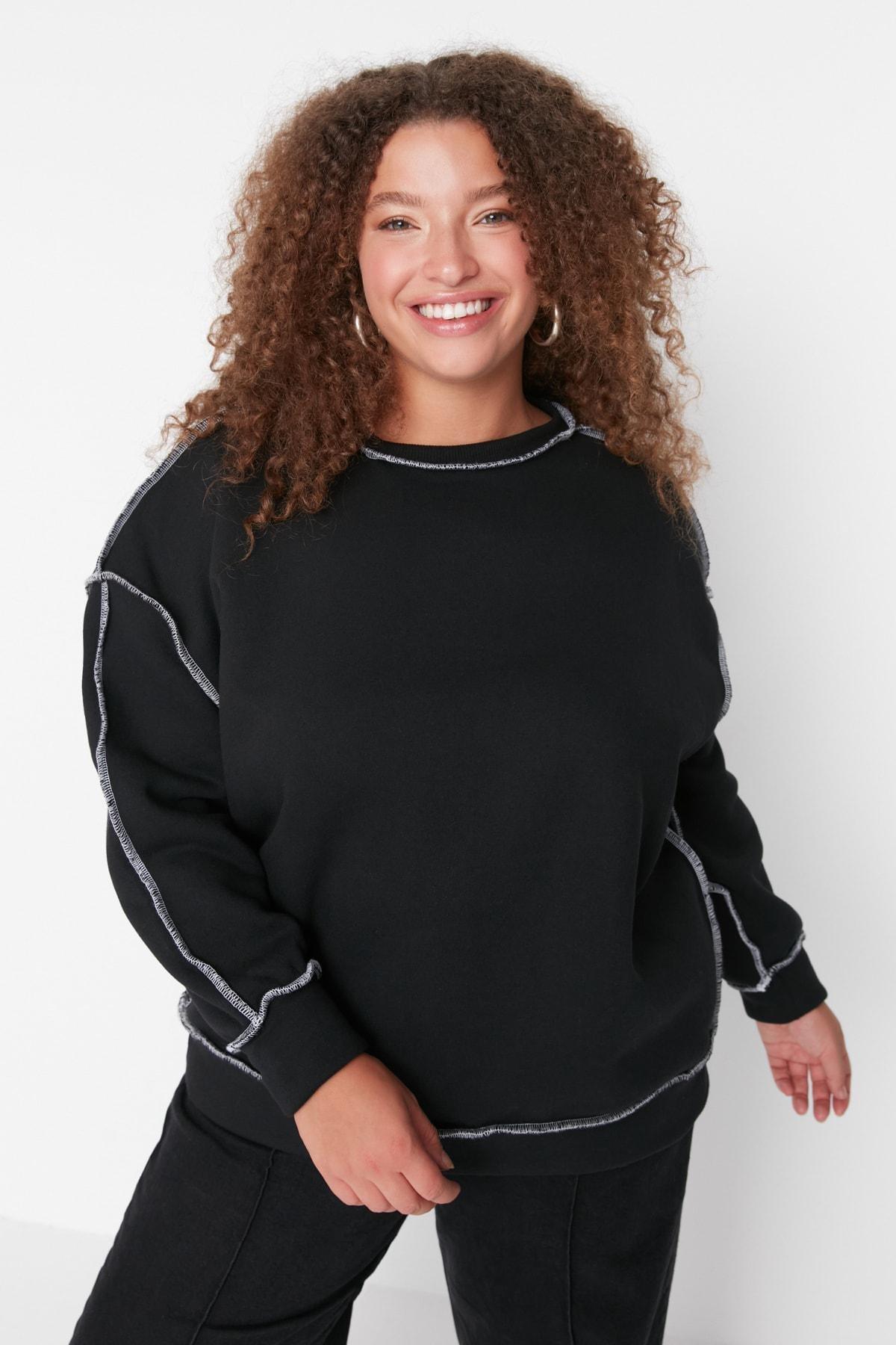 Black Off-Shoulder Plus Size Sweatshirt, , large image number 0