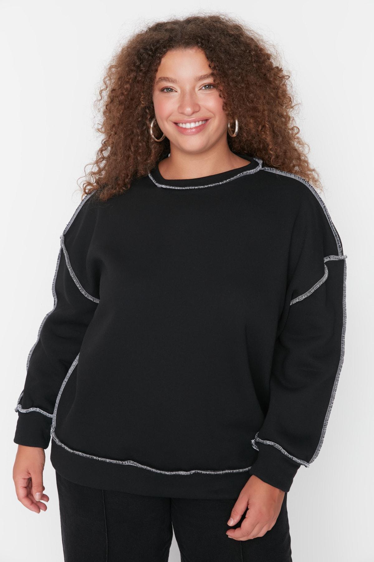 Black Off-Shoulder Plus Size Sweatshirt, , large image number 1