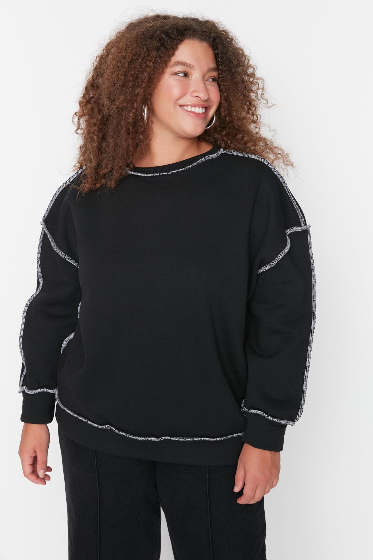 Black Off-Shoulder Plus Size Sweatshirt, , large image number 3