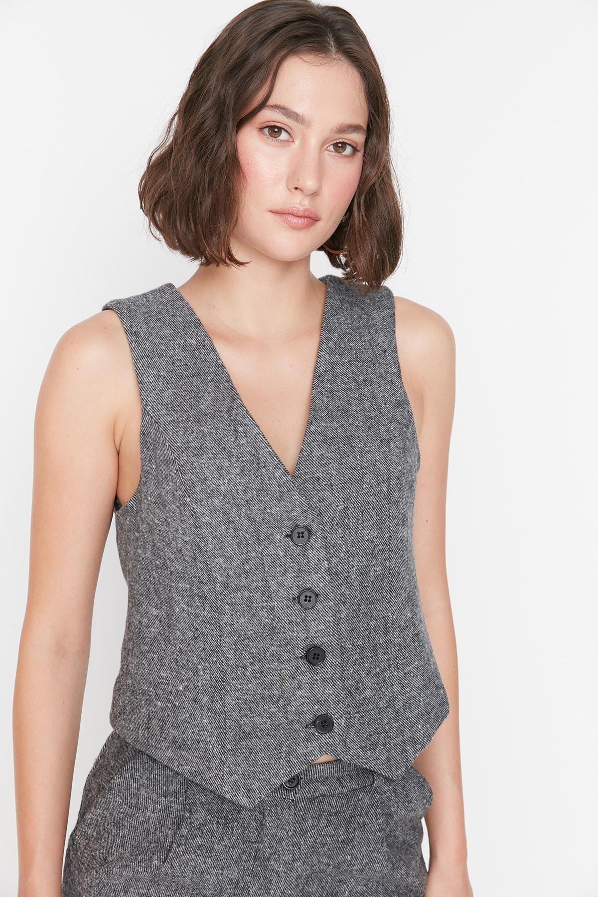 Trendyol - Grey V-Neck Vest