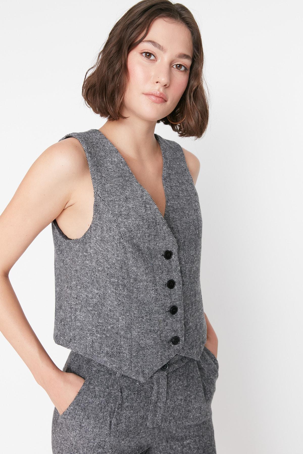 Trendyol - Grey V-Neck Vest