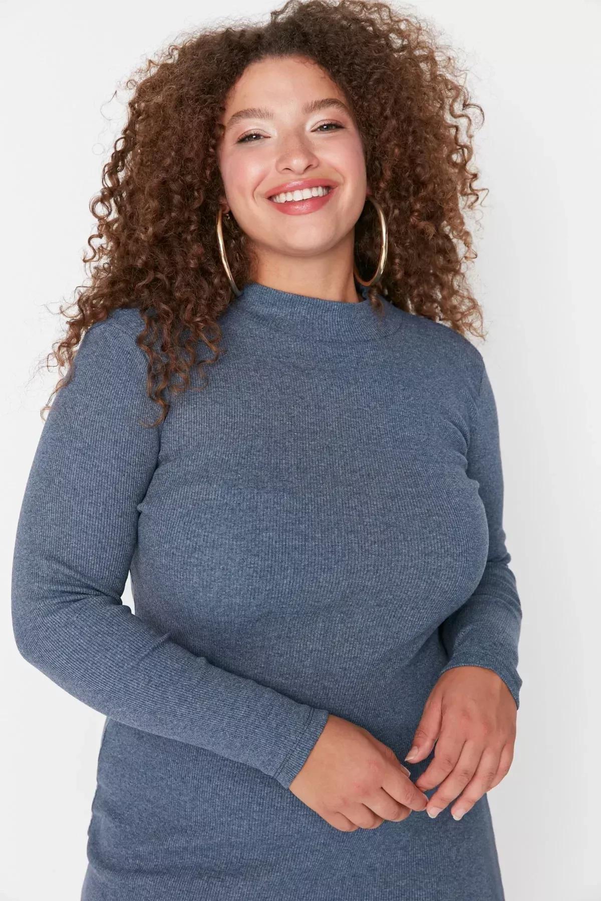 Blue Bodycon Plus Size Dress, Blue, medium