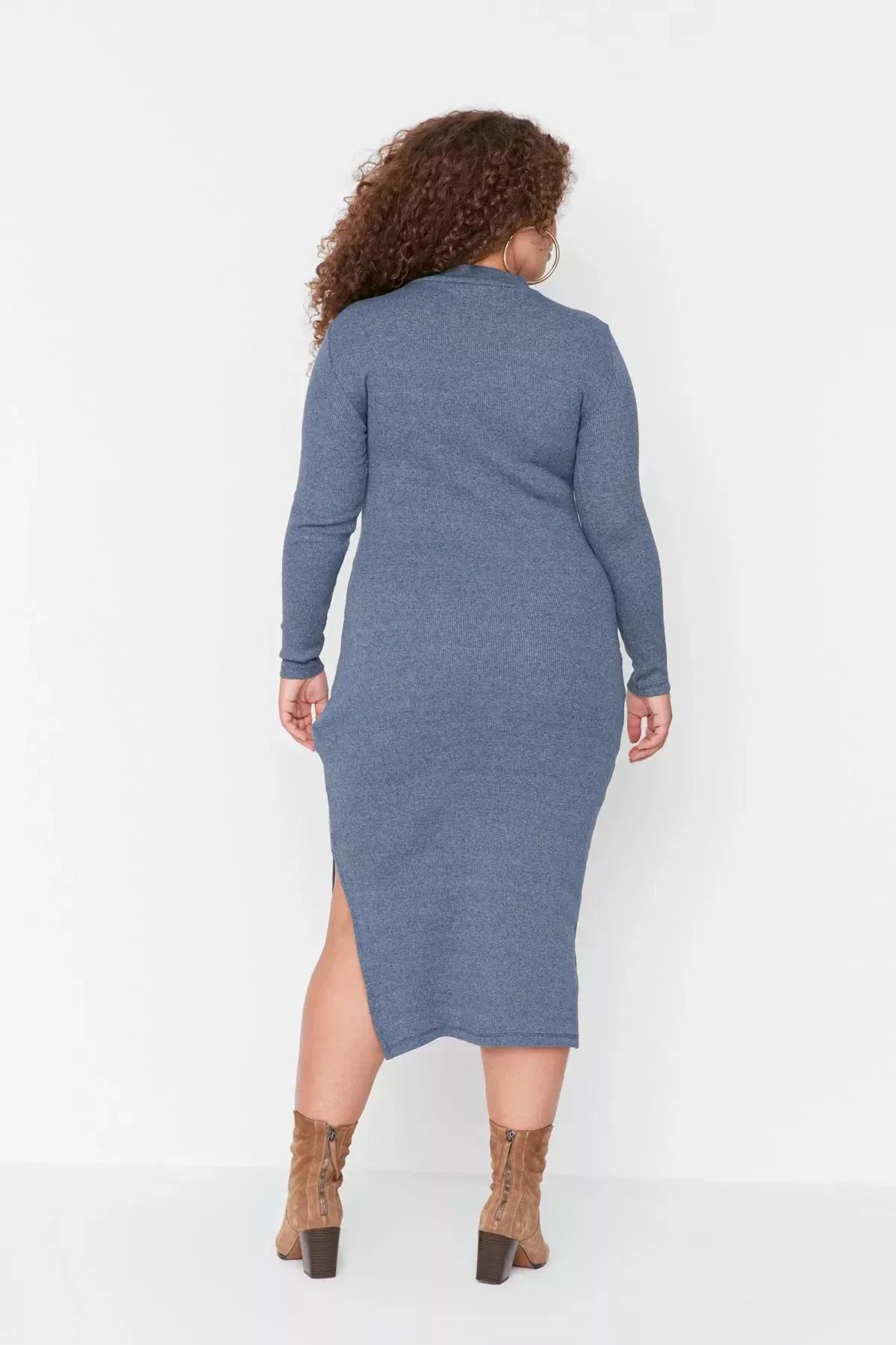 Blue Bodycon Plus Size Dress, , large image number 4