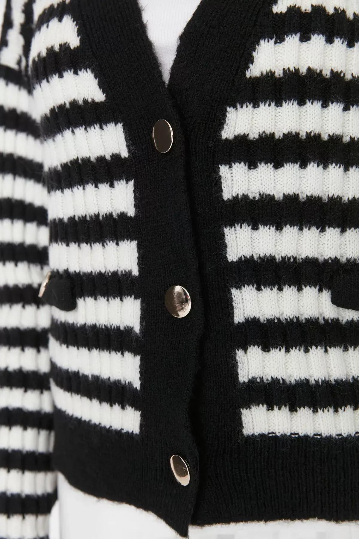 Black Striped Knitwear Cardigan, Black, large image number 2