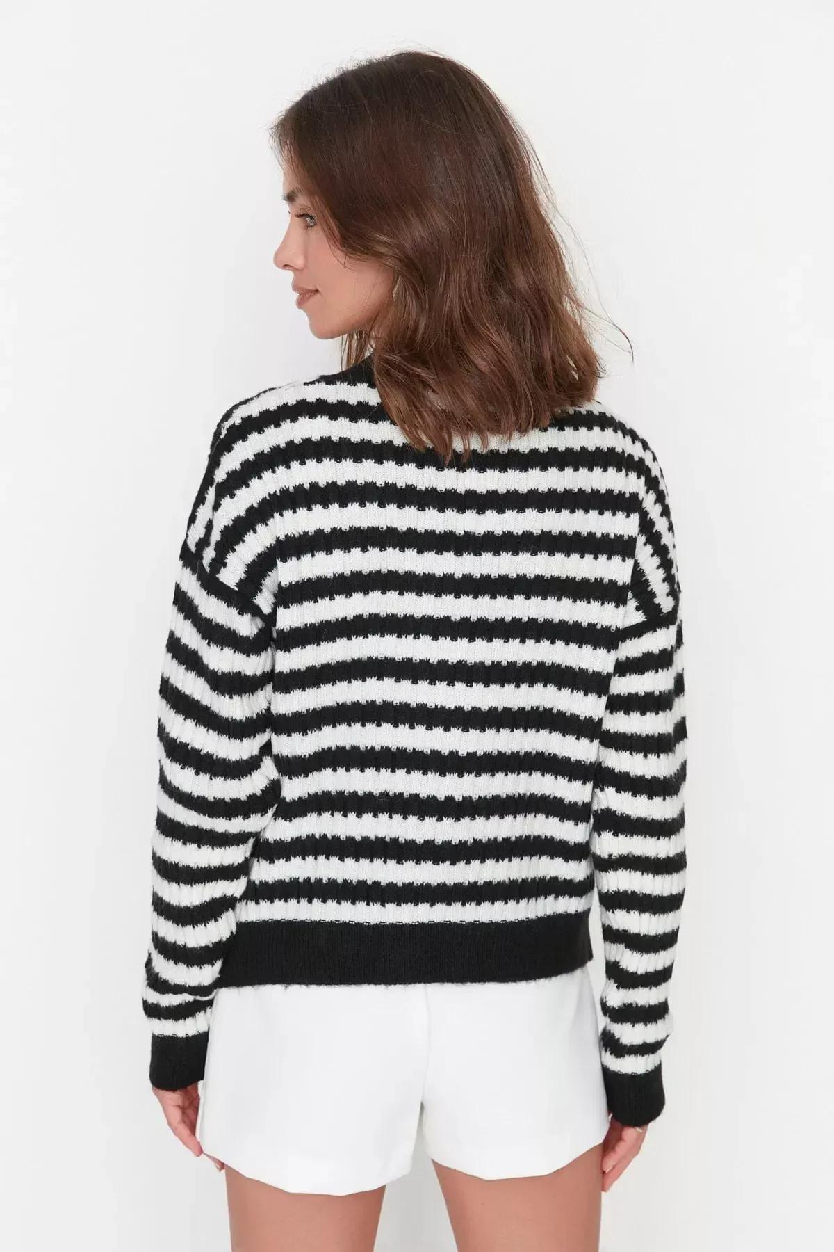 Black Striped Knitwear Cardigan, Black, large image number 3