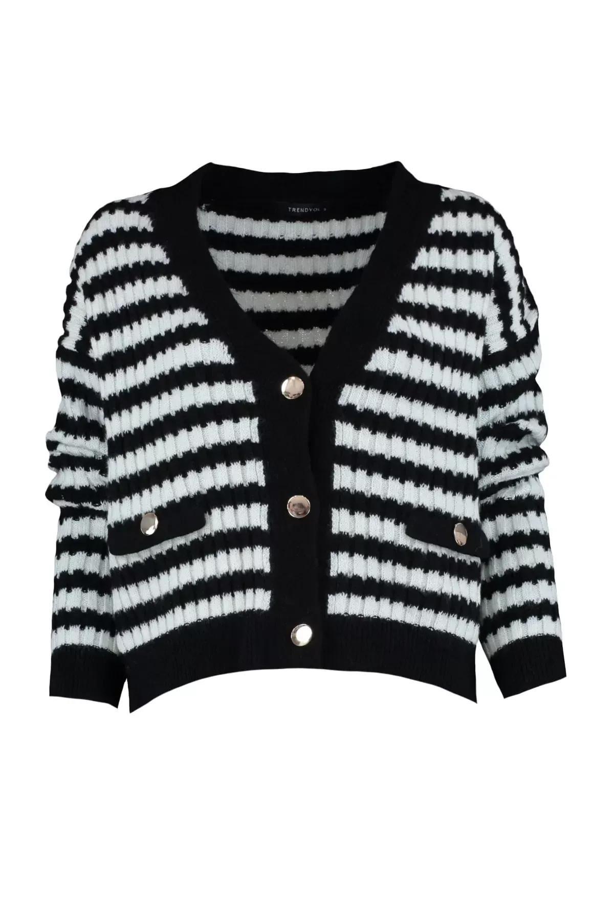 Black Striped Knitwear Cardigan, Black, large image number 5