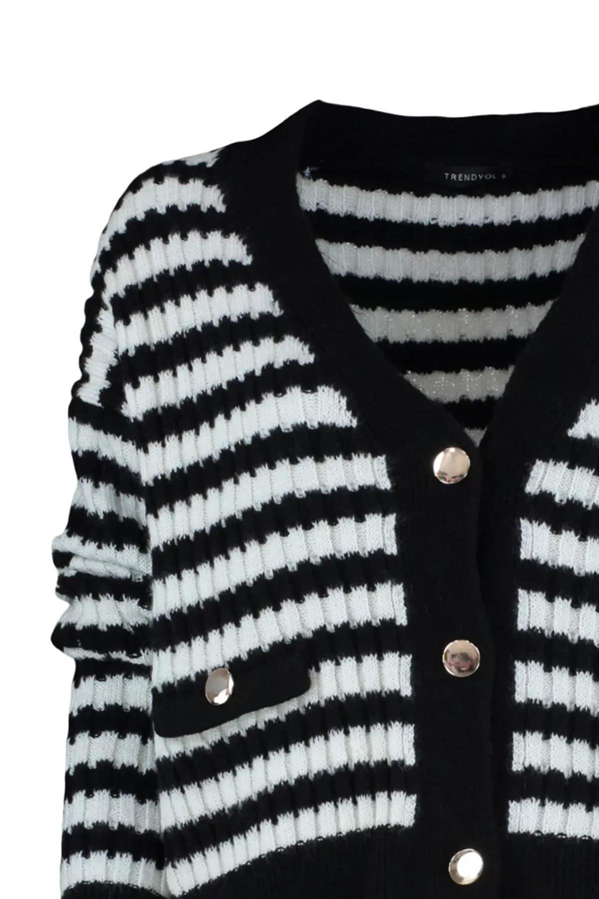 Black Striped Knitwear Cardigan, Black, large image number 6