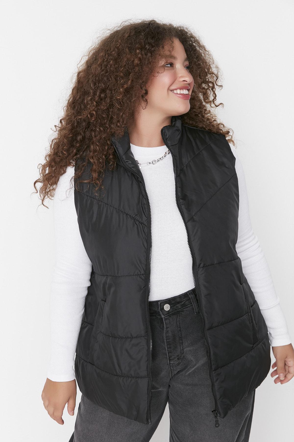Black Puffer Plus Size Vest, , large image number 0