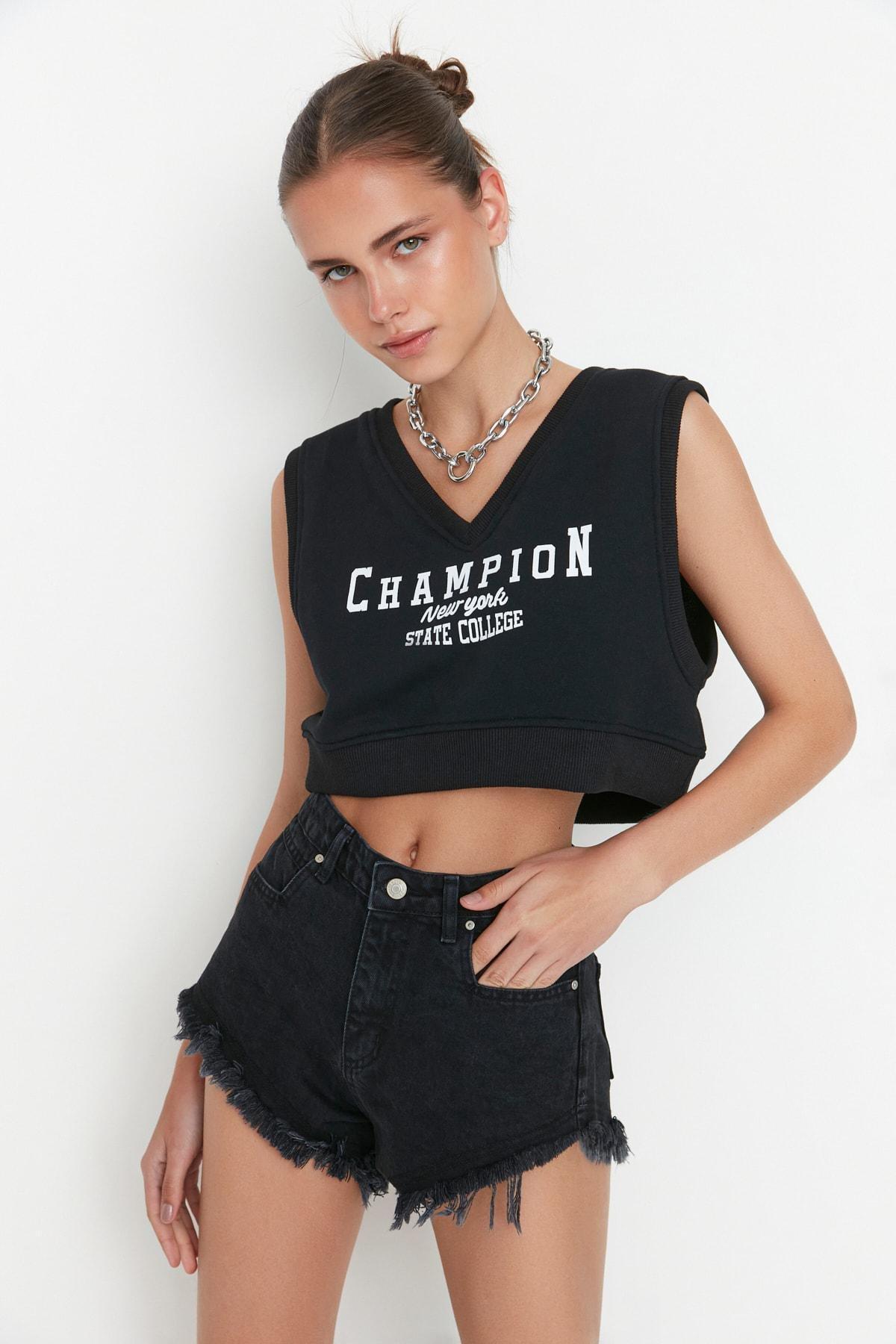 Black Mid Waist Shorts, , large image number 0