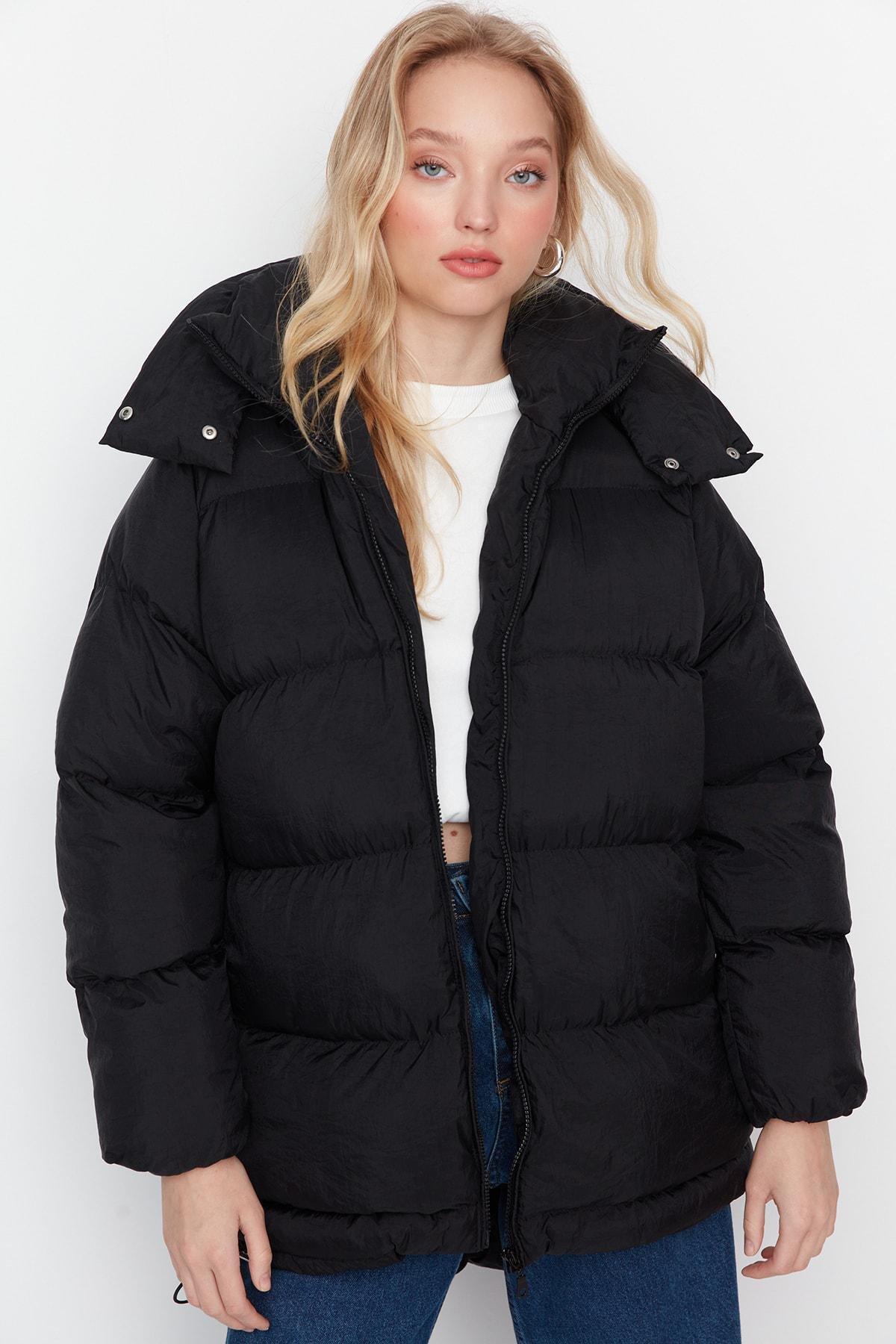 Black Oversize Puffer Jacket, , large image number 0
