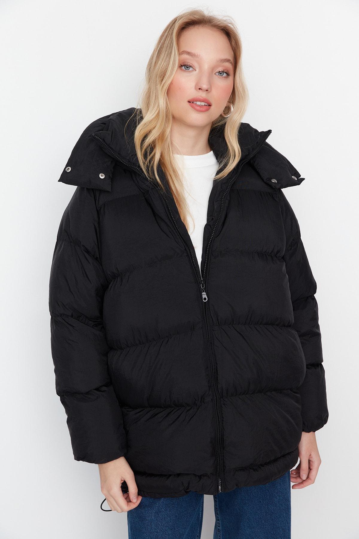 Black Oversize Puffer Jacket, , large image number 1