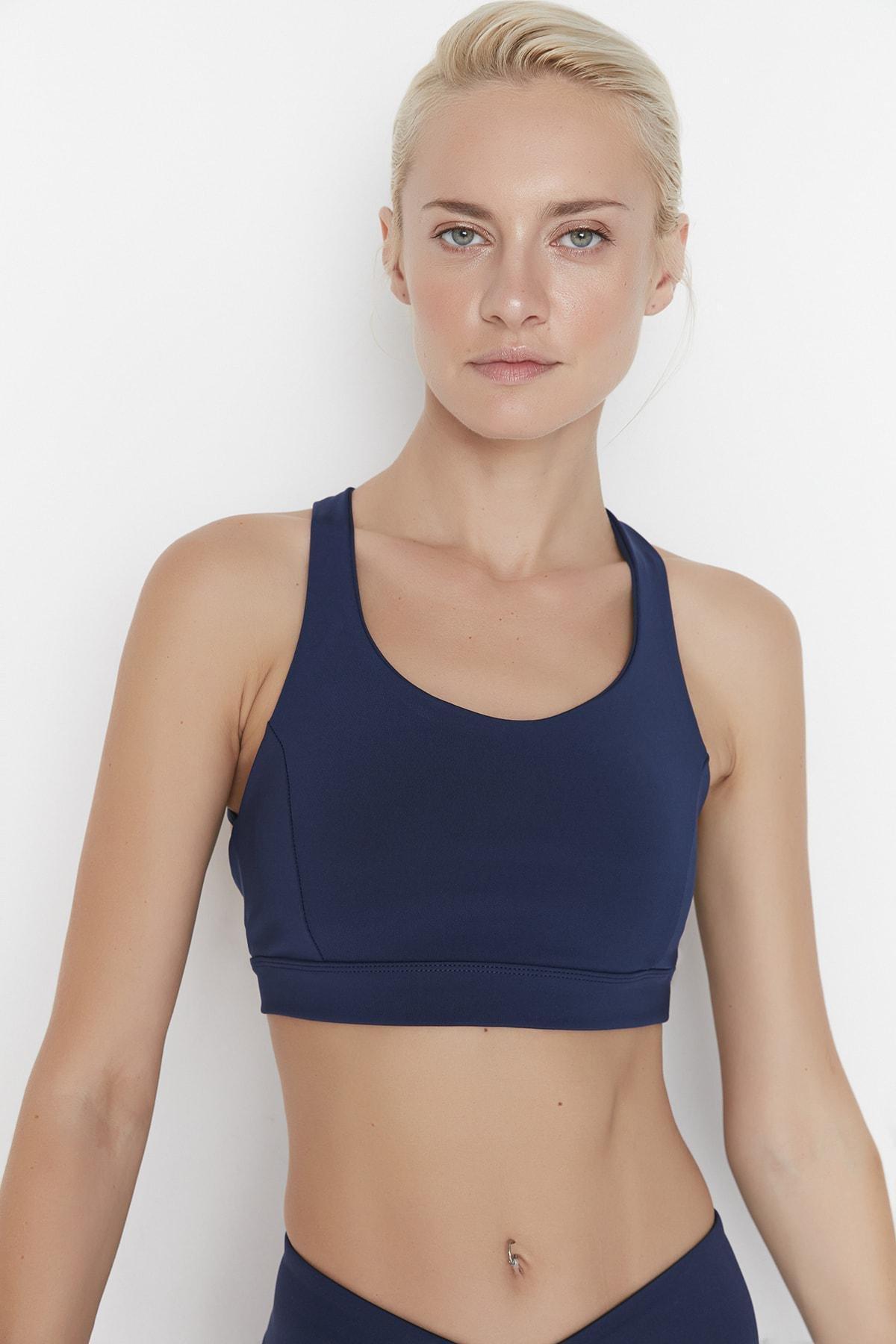 Navy Plain Sports Bra, , large image number 1