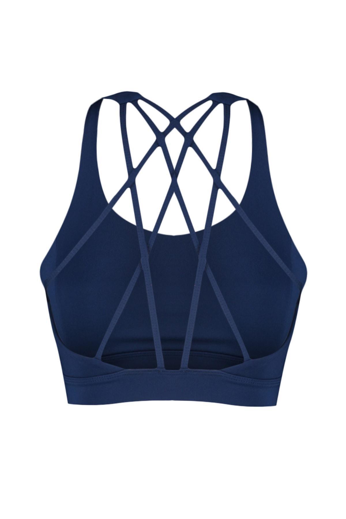 Navy Plain Sports Bra, , large image number 6