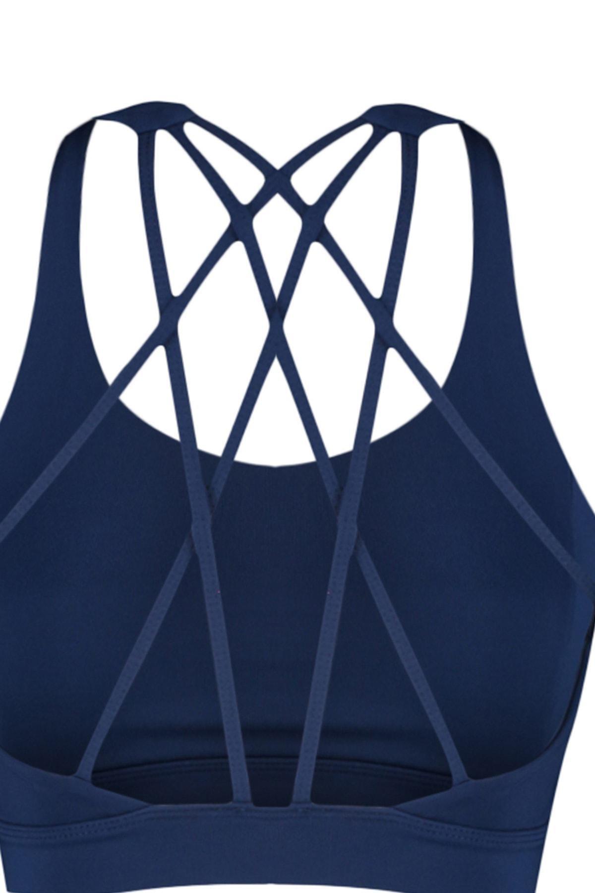Navy Plain Sports Bra, , large image number 7