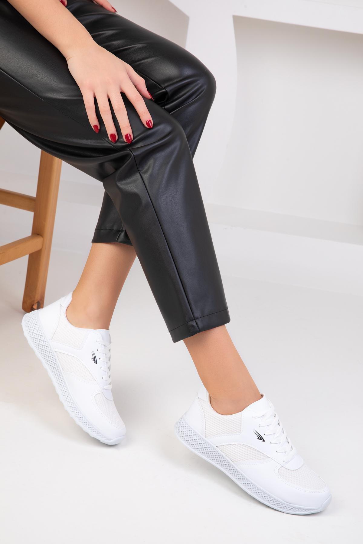 White Lace-Up Sneakers, , medium