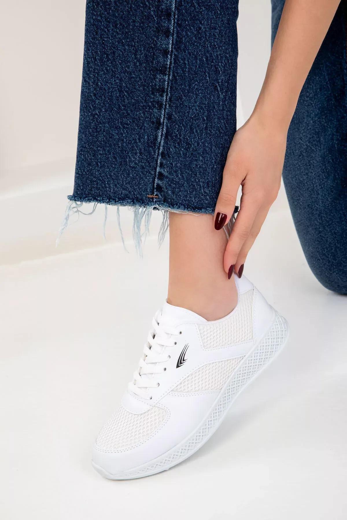 White Lace-Up Sneakers, , medium