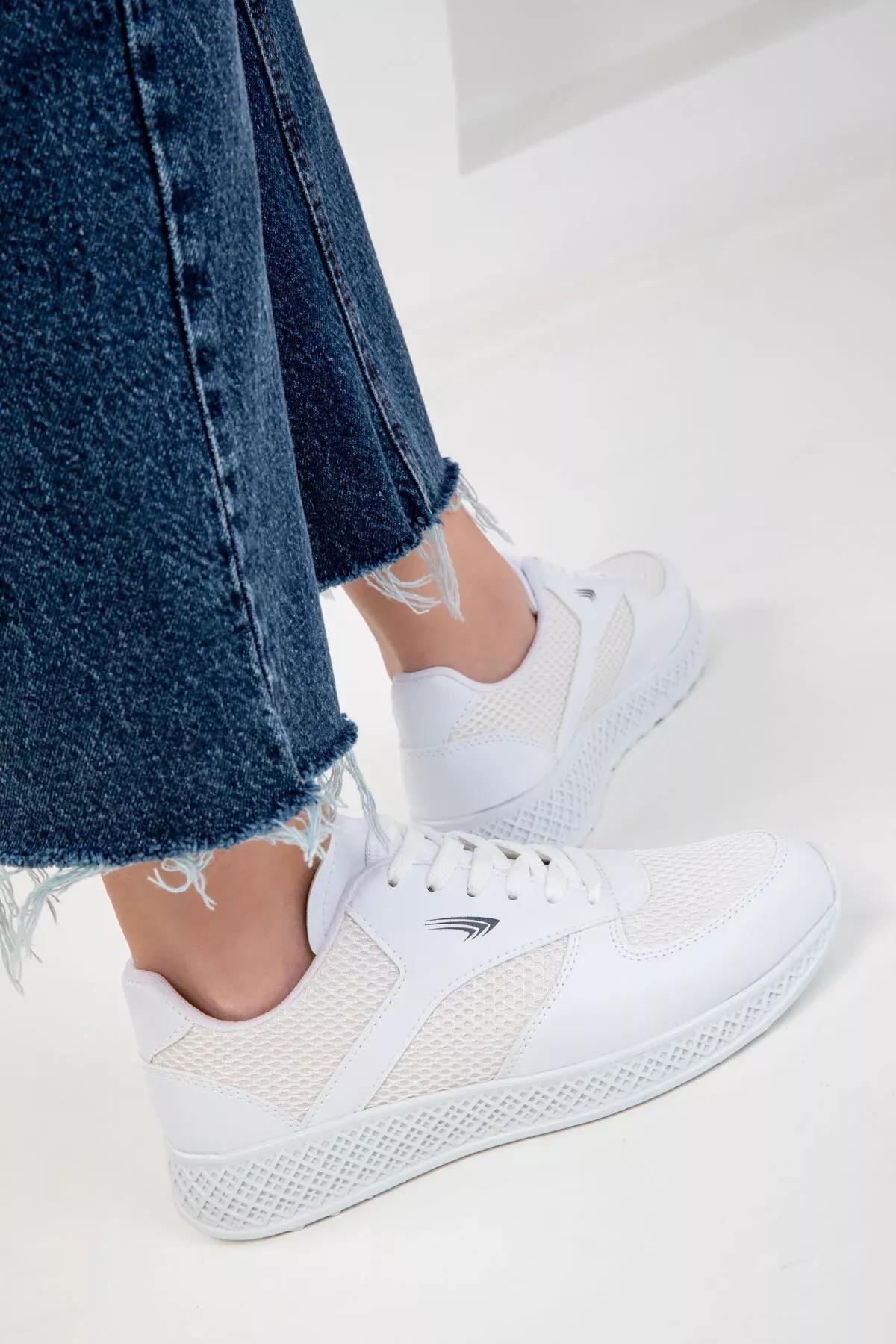 White Lace-Up Sneakers, White, large image number 2