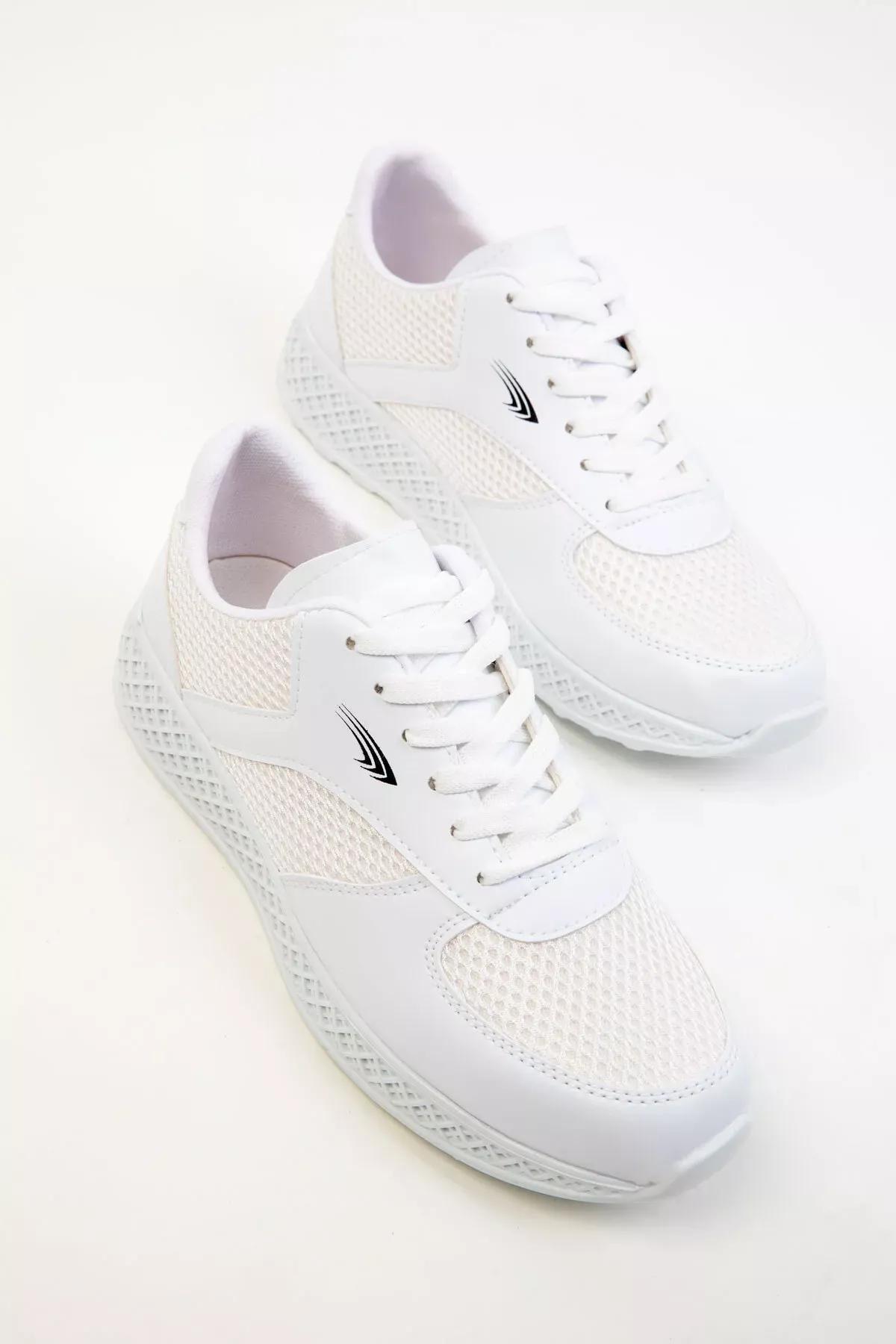 White Lace-Up Sneakers, White, large image number 3