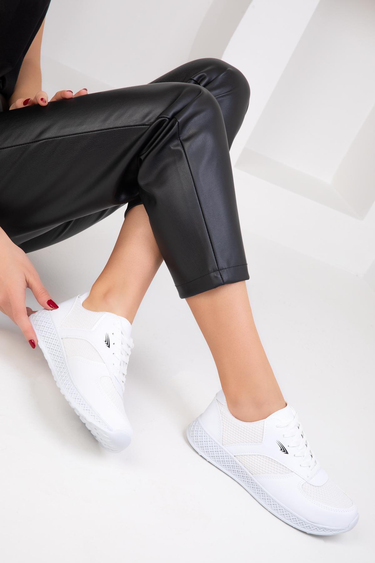 White Lace-Up Sneakers, , large image number 4