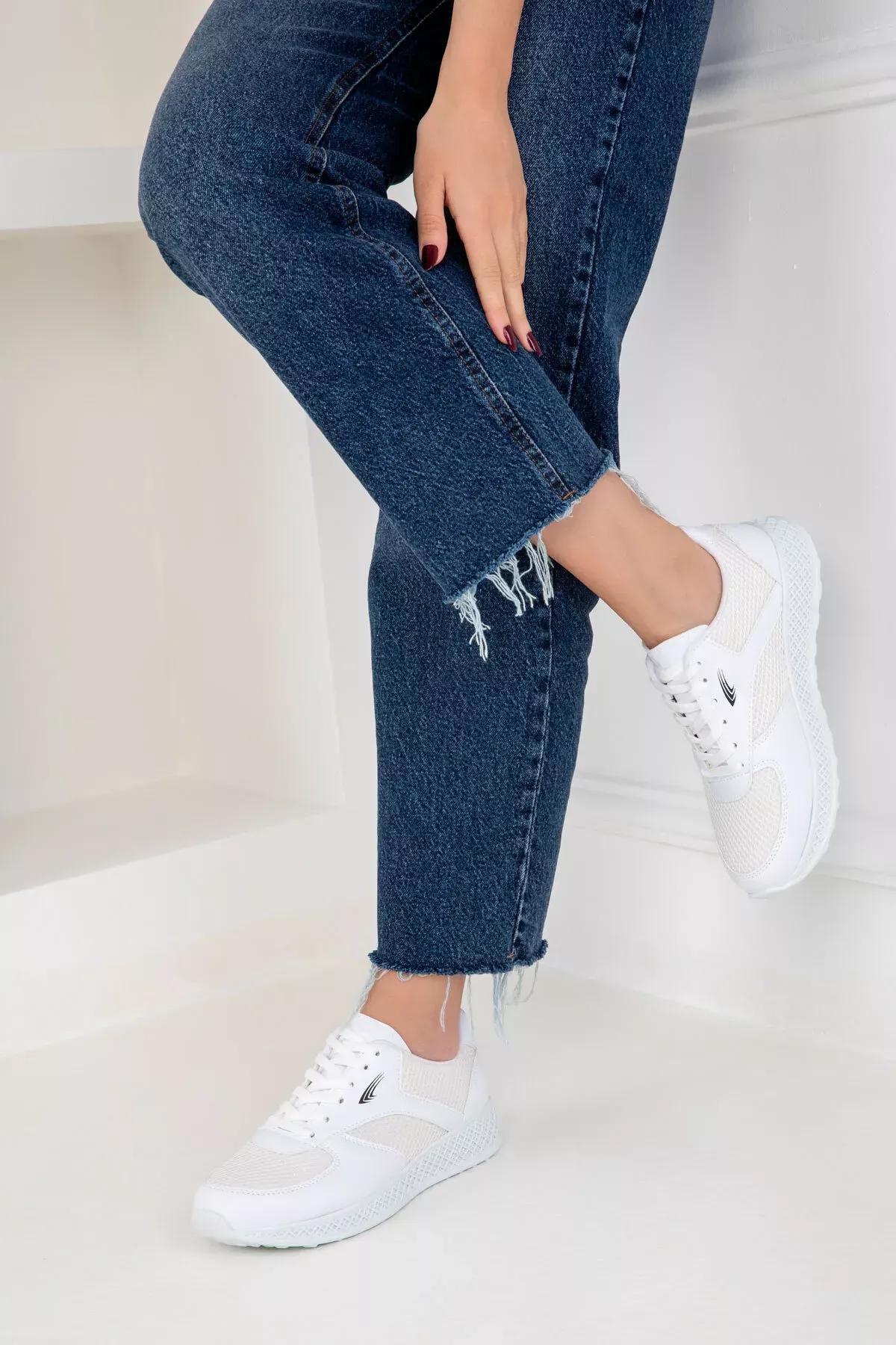 White Lace-Up Sneakers, White, large image number 4