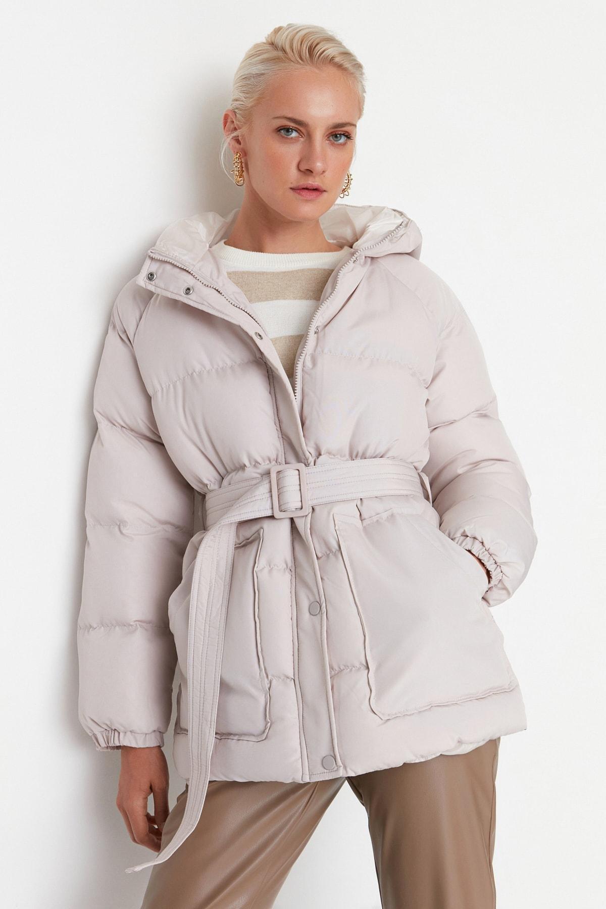 Beige Plain Puffer Jacket, , large image number 0