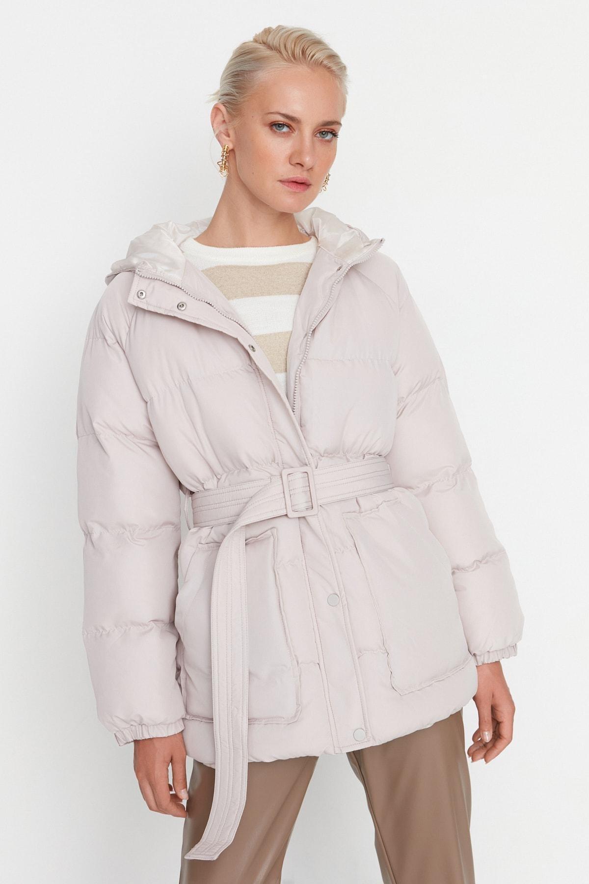 Beige Plain Puffer Jacket, , large image number 1
