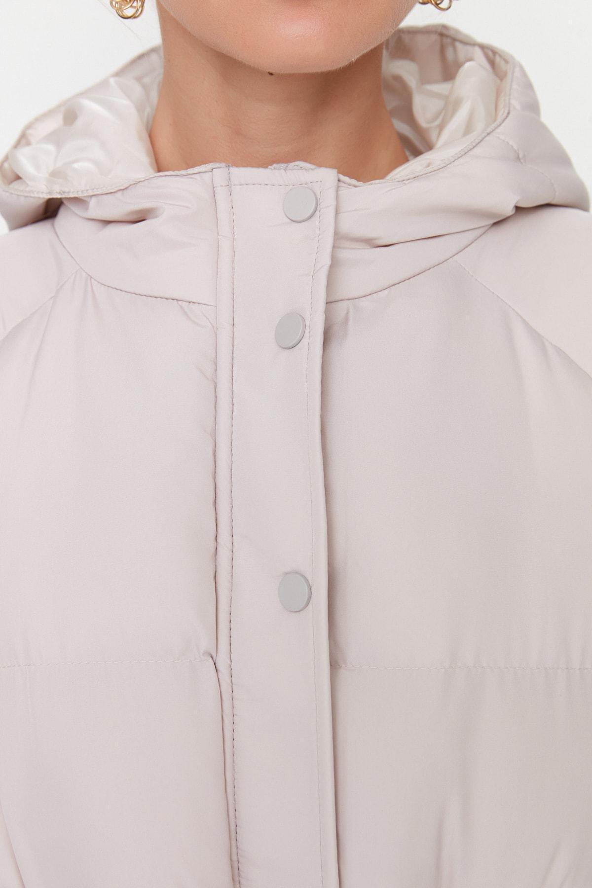 Beige Plain Puffer Jacket, , large image number 2