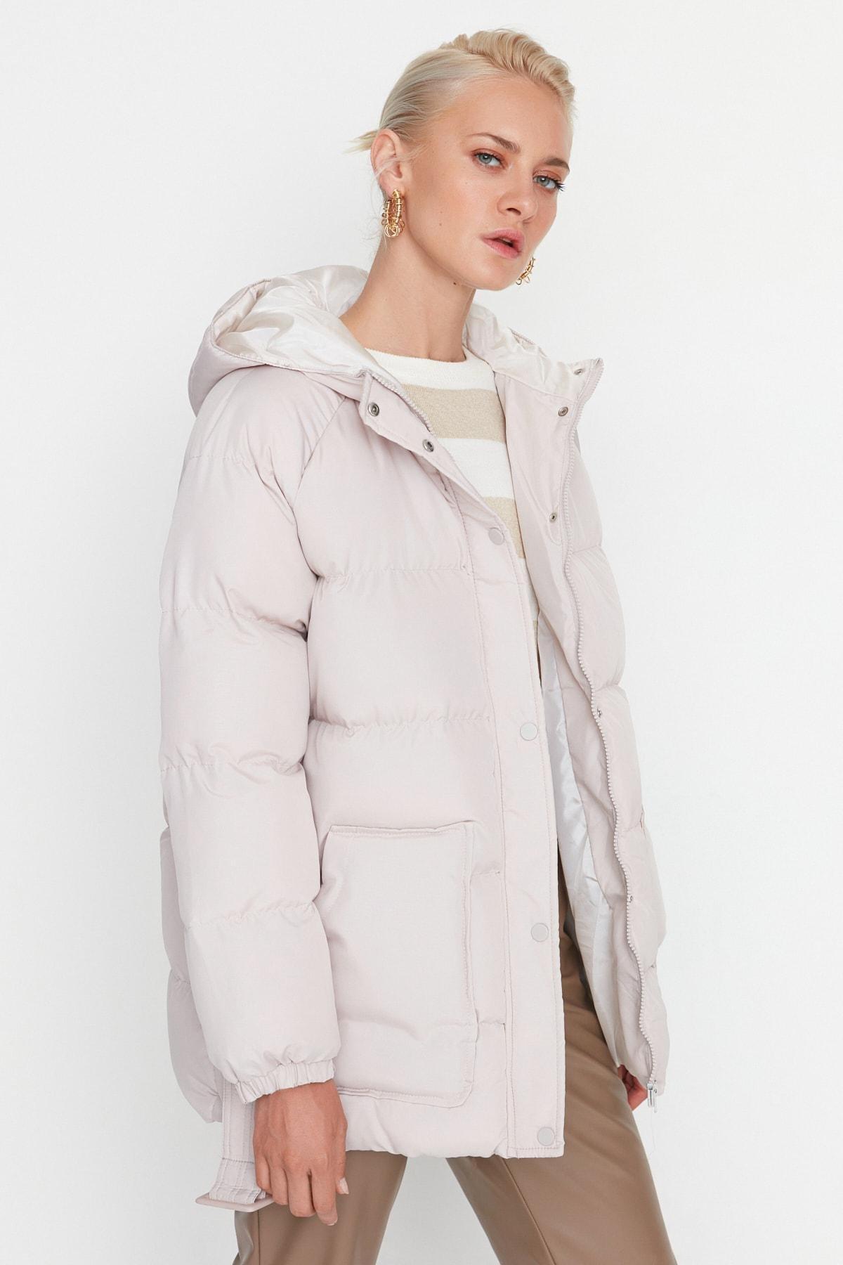 Beige Plain Puffer Jacket, , large image number 3