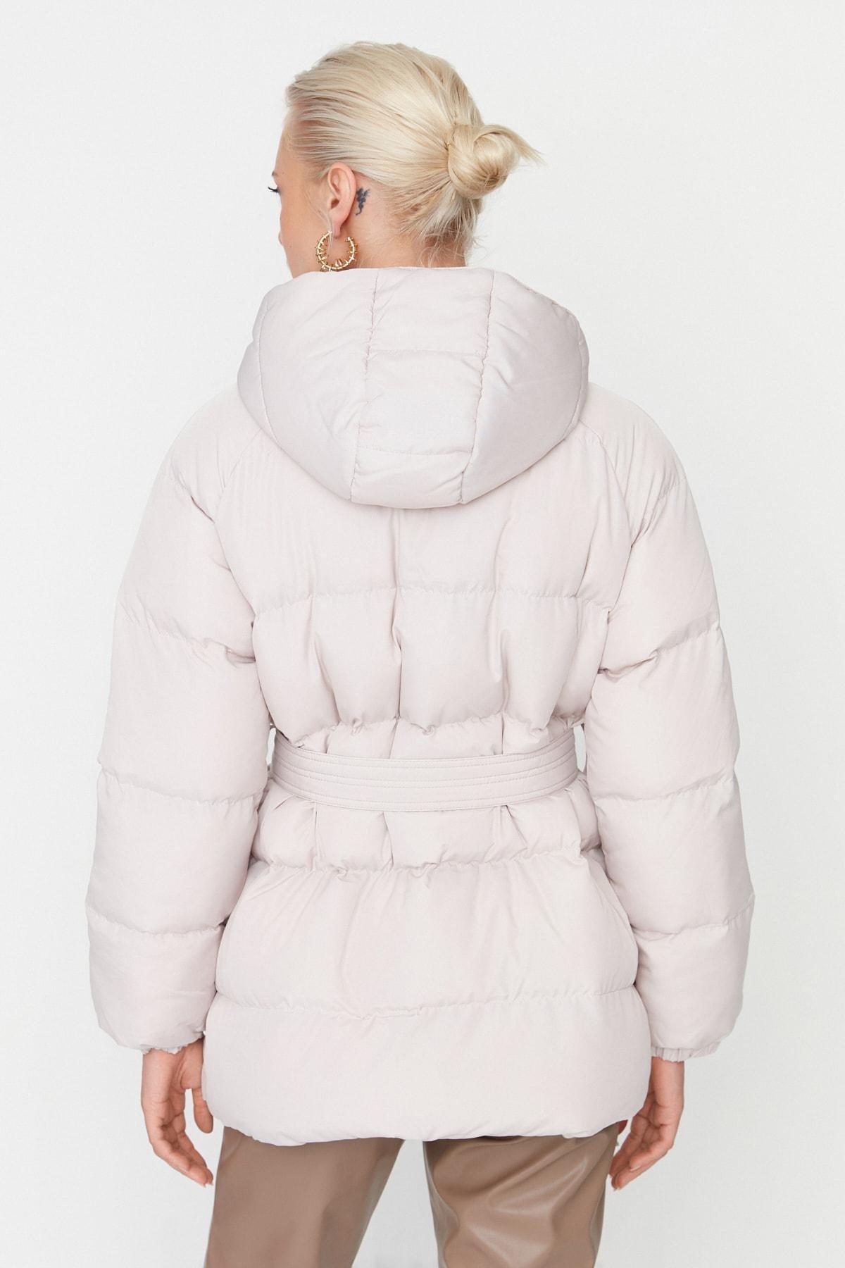 Beige Plain Puffer Jacket, , large image number 5