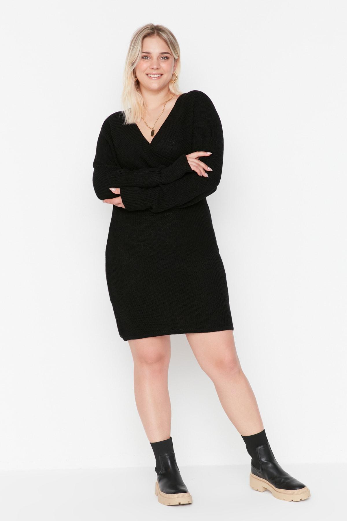 Black Basic Plus Size Mini Dress, , large image number 0