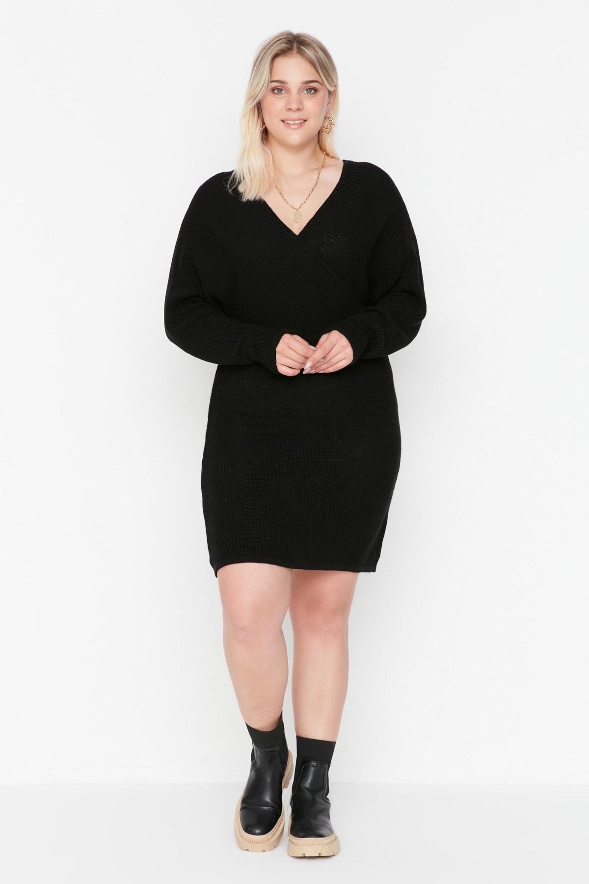 Black Basic Plus Size Mini Dress, , large image number 3
