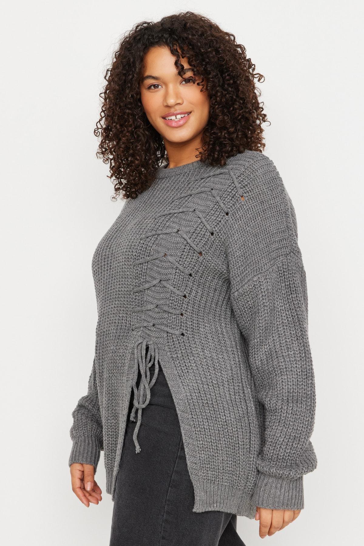 Grey Relaxed Plus Size Sweater, , large image number 1