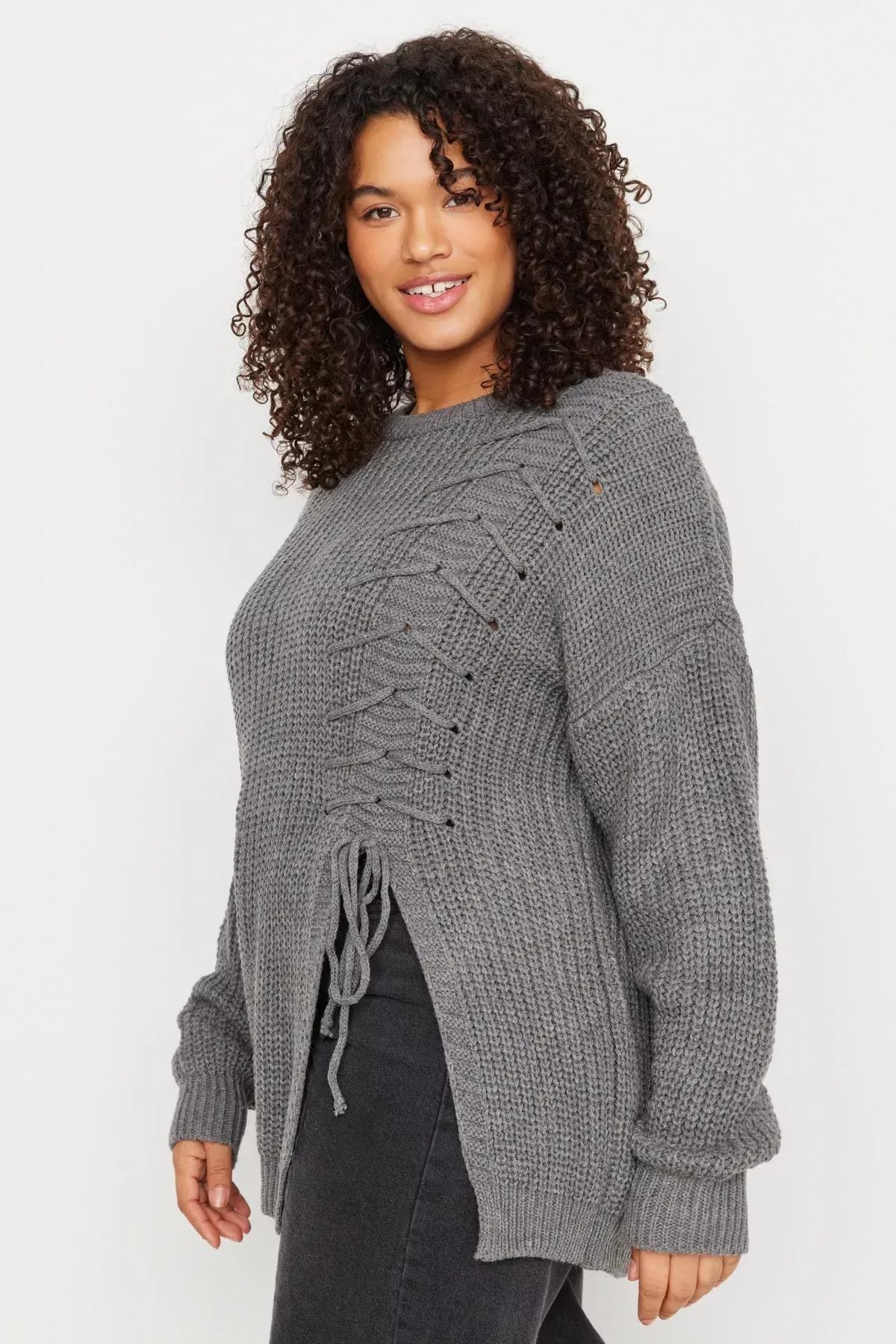 Grey Relaxed Plus Size Sweater, Gray, medium