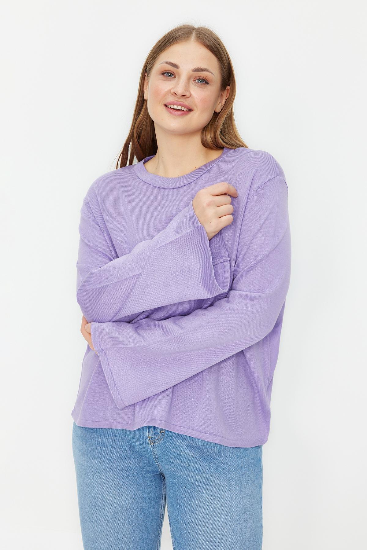 Purple Spanish Sleeve Knitted Sweater, , large image number 1